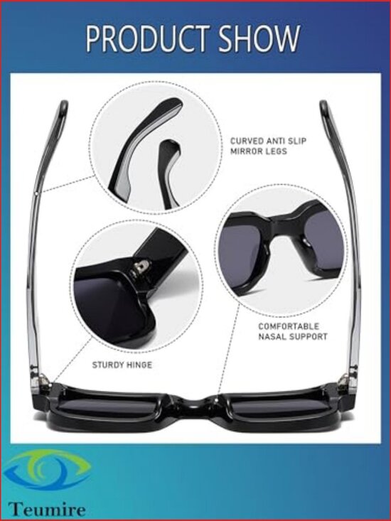 Thick Square Frame Chunky Rectangle Sunglasses UV400 Protection main image 5